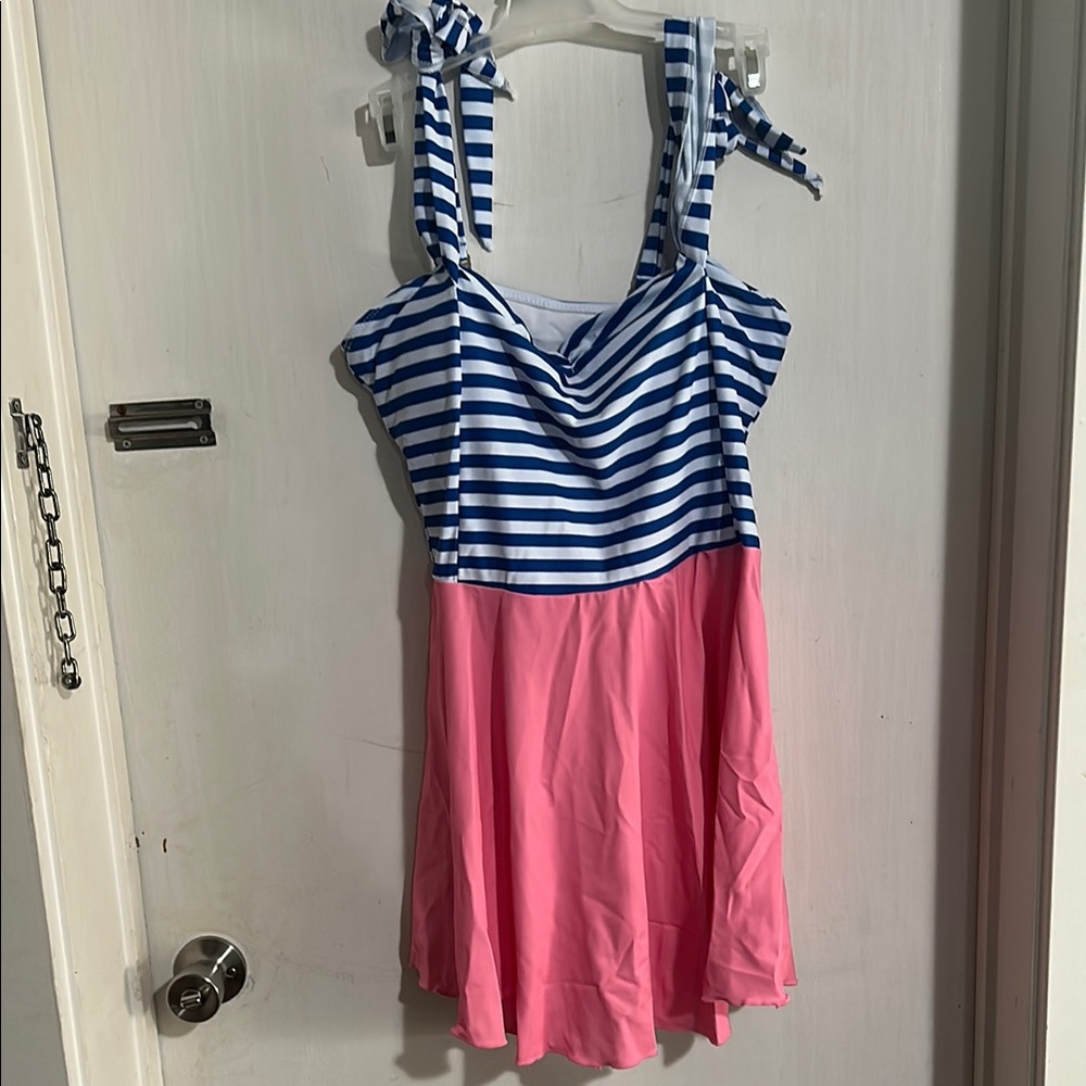 Striped Blue and Pink Swim Dress